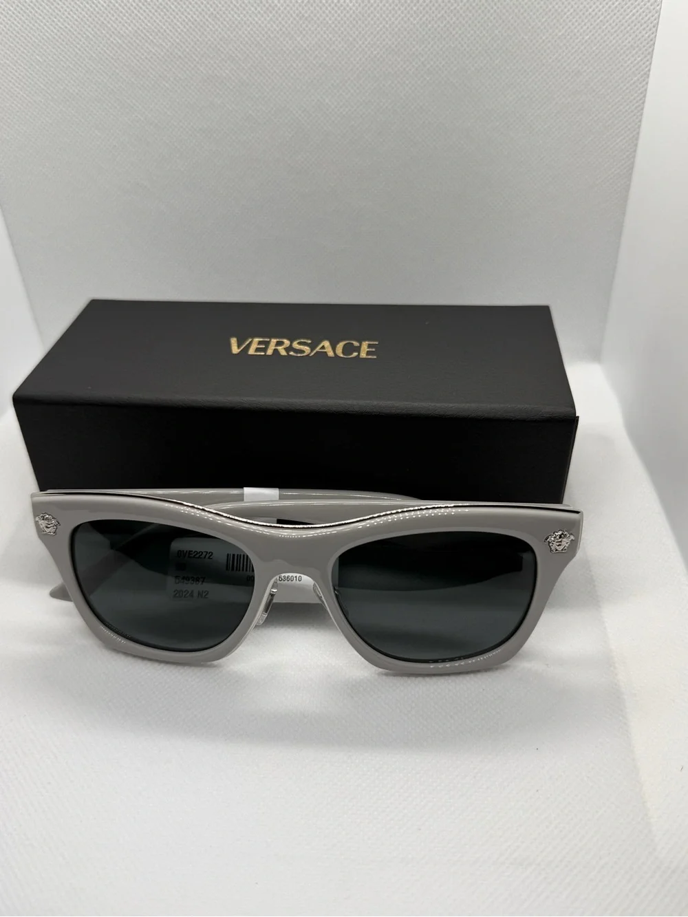Versace Men’s Silver-Gray Frame Sunglasses with Dark Lenses